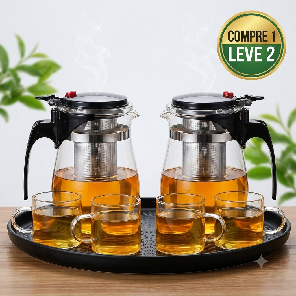 Bule Chaleira de Vidro 900ML com Infusor de Chá em Aço Inox | COMPRE 1 LEVE 2